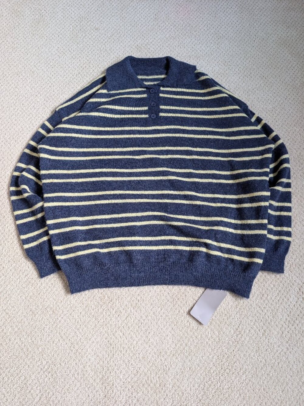 Missguided Striped Knit Polo Sweater Blue Cream XL New With Tags Oversized Wool